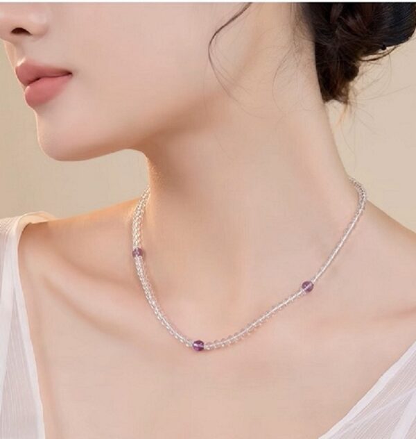 Natural white crystal purple women's necklace
