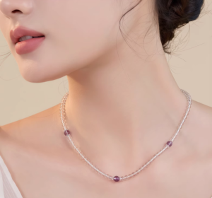 Natural white crystal purple women's necklace