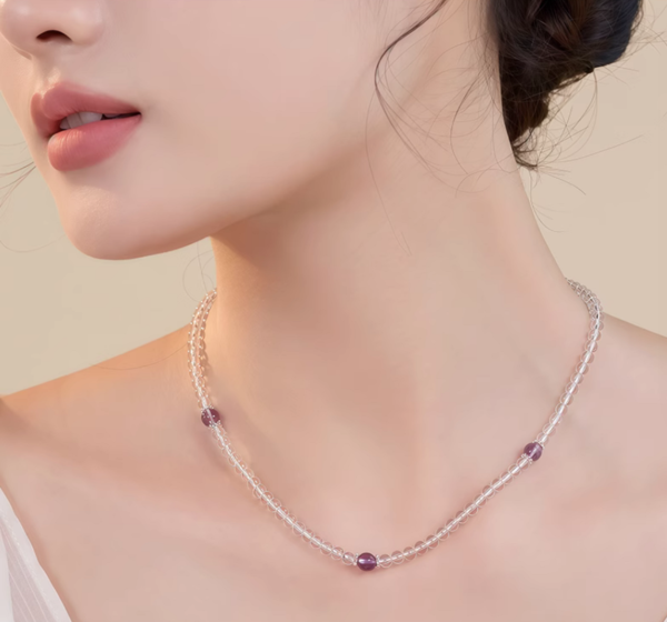 Natural white crystal purple women's necklace