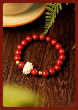 Red Lotus Heart. Natural cinnabar lotus women's bracelet.
